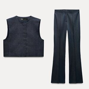 Zara Dark Denim Crop Top and Pants Set